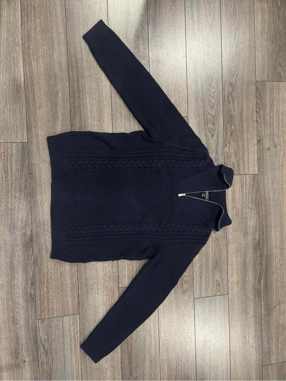 RW&CO. Navy Half-Zip Cable Knit Turtleneck Sweater